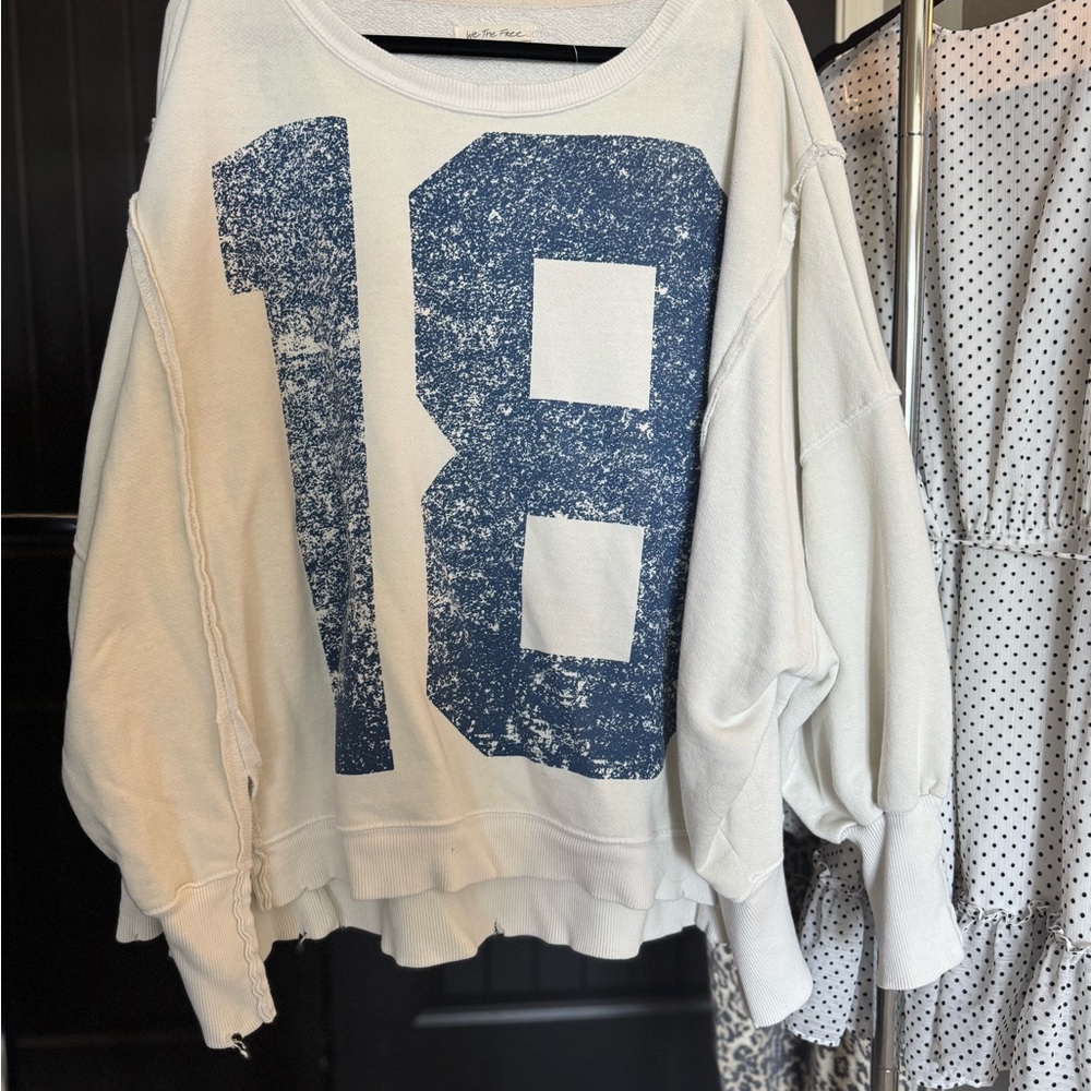 We The Free Cream Sweatshirt with Blue Graphic